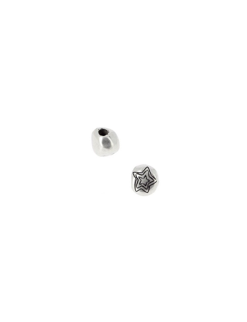 Perle boule lisse gravures étoiles placage argent avec trou de 5mm
