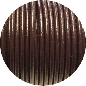 Cordon de cuir rond marron foncé brillant-3mm-Espagne-Premium