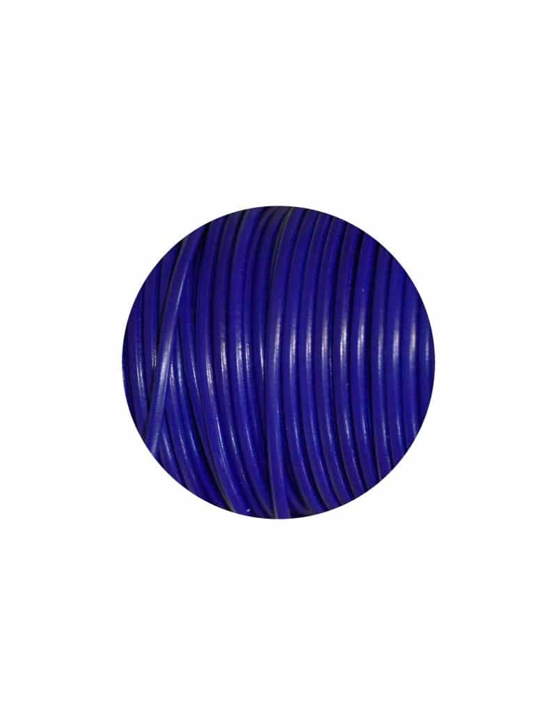 Cordon de cuir rond de 3mm bleu vif-Espagne-Premium