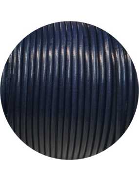 Cordon de cuir rond de 3mm bleu marine- foncé brillant-Espagne-Premium