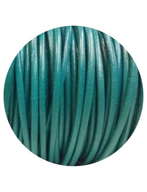 Cordon de cuir rond de 3mm bleu turquoise marbré-Espagne-Premium