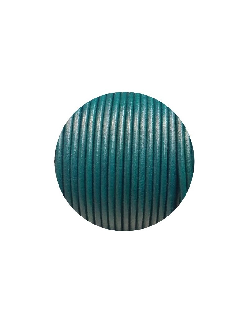 Cordon de cuir rond de 3mm bleu turquoise foncé-Espagne-Premium