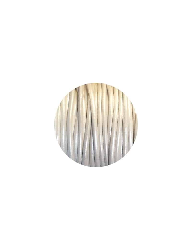 Cordon de cuir rond blanc metallique-2mm-Espagne