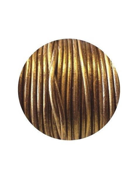 Cordon de cuir rond vieil or-3mm-Espagne