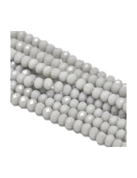 Fil de 145 perles rondes aplaties à facettes gris clair de 4mm