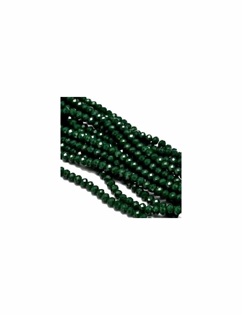 Fil de 145 perles rondes aplaties à facettes vert bouteille de 4mm