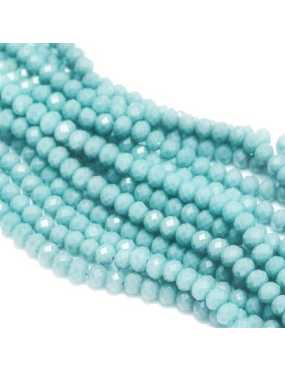 Fil de 145 perles rondes aplaties à facettes bleu gris clair de 4mm