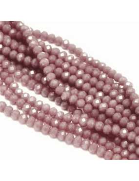 Fil de 145 perles rondes aplaties à facettes vieux rose de 4mm