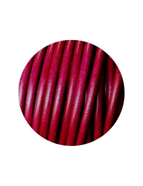 Lacet de cuir rond cerise Espagne-5mm