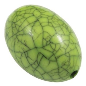 Perle en forme de grosse olive marbrée verte en plastique