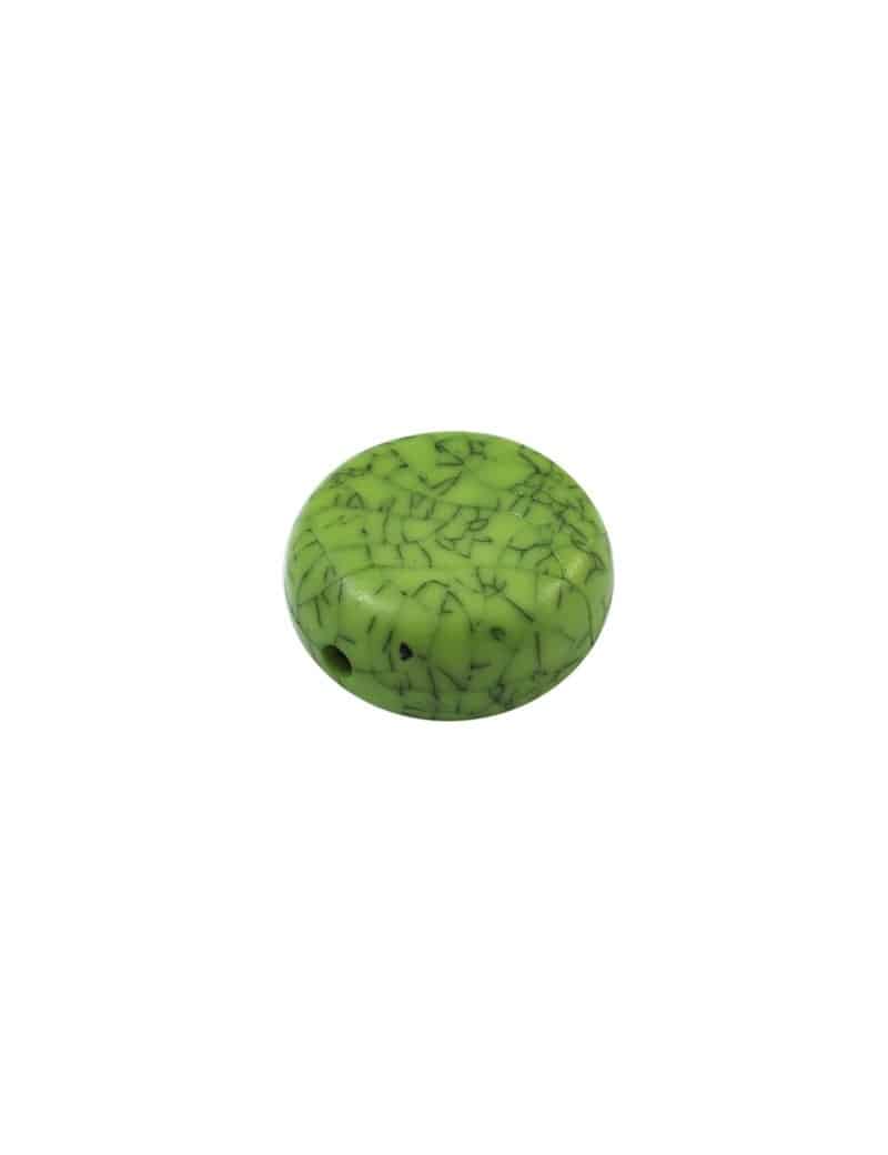 Perle ronde plate marbrée verte en plastique