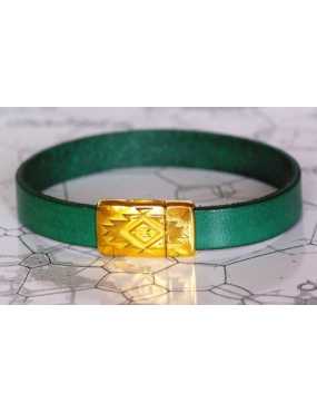 Kit bracelet en cuir plat de 10mm jade foncé simple tour