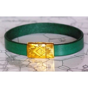 Kit bracelet en cuir plat de 10mm jade foncé simple tour