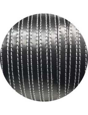 Cordon de cuir plat 10mm x 2mm noir coutures-vente au cm-Premium
