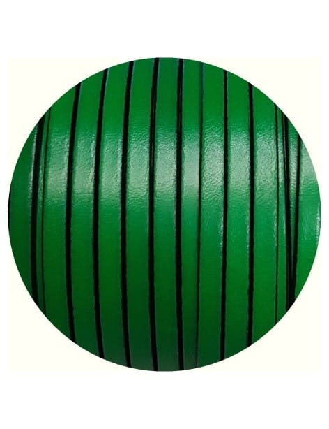 Cordon de cuir plat 5mm vert vendu au mètre