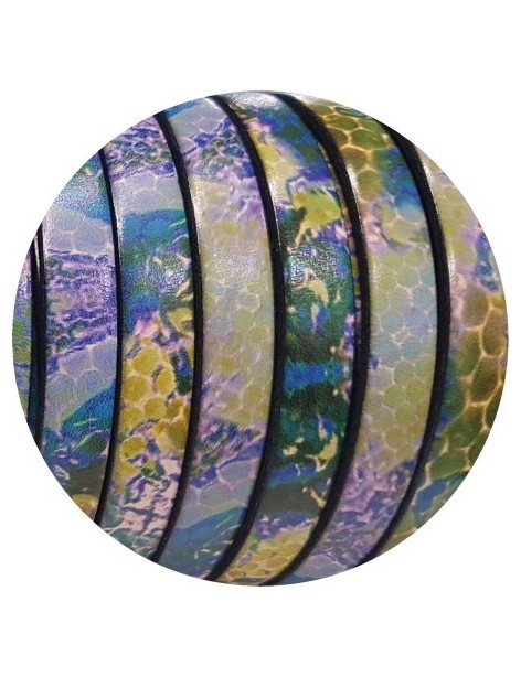 Cuir plat 10mm fantaisie imprimé serpent bleu vert violet en vente au cm