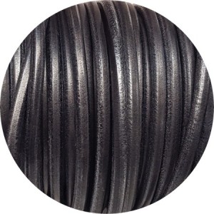Lacet de cuir rond noir métallique de 5mm-Espagne-Premium