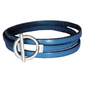 Bracelet triple tour en kit de 5mm de large bleu atoll et argent