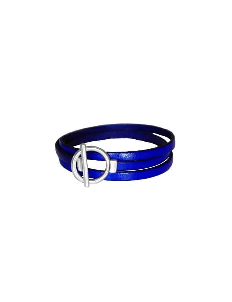 Bracelet triple tour en kit de 5mm de large bleu cobalt et argent