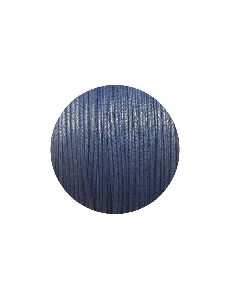 Cordon de coton cire rond de 1mm bleu-Italie