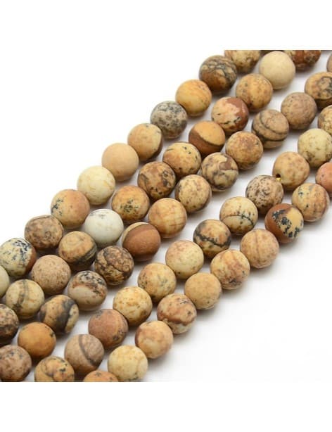 Fil de 90 perles ronde jaspe aspect mat de 4mm beiges marrons