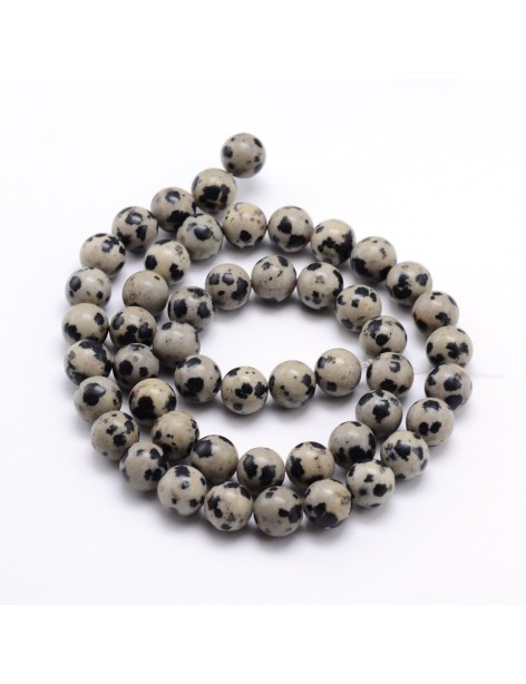 Fil de 60 perles ronde jaspe aspect mat de 6mm beiges noires