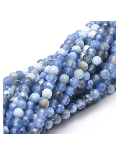 Fil de 90 perles rondes agate de 4mm bleues et blanches