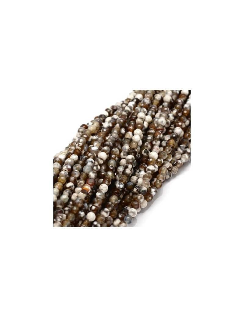 Fil de 90 perles rondes de 4mm à facettes en agate panachées