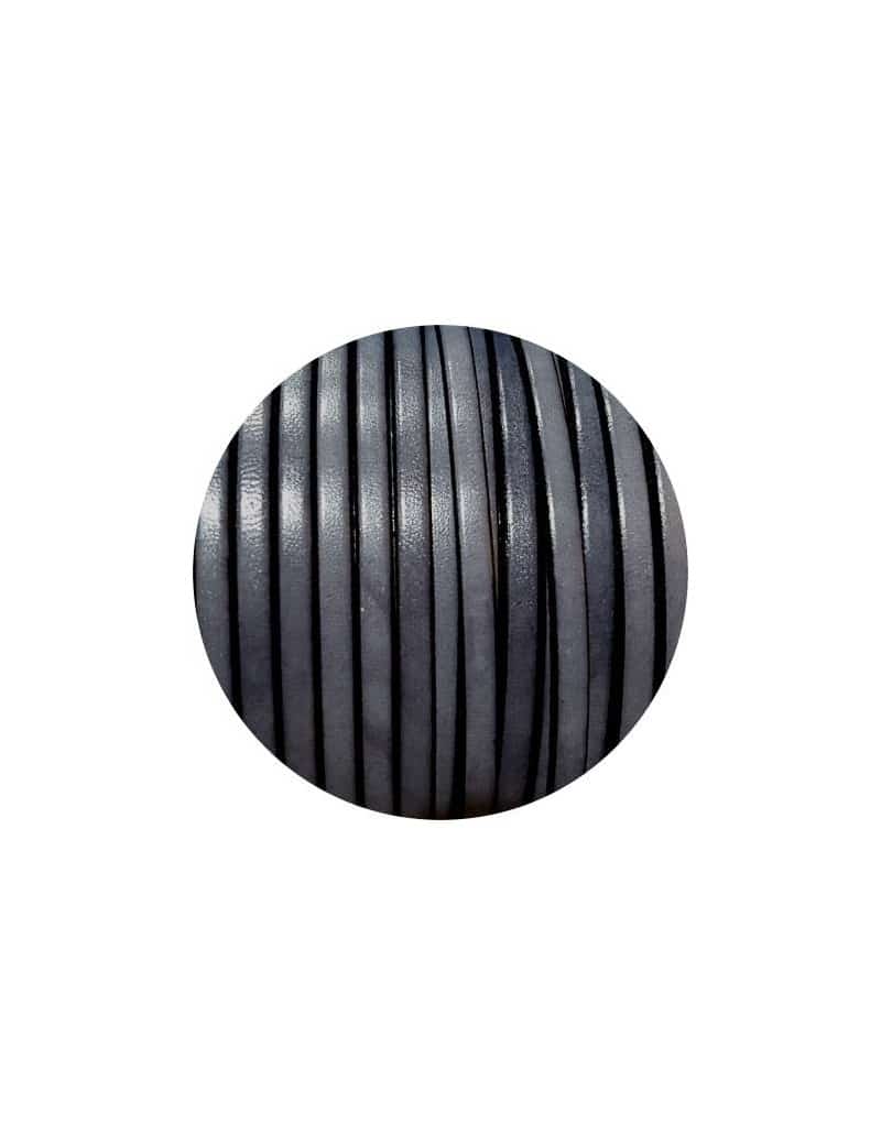 Cordon de cuir plat 5mm gris foncé marbré vendu au metre