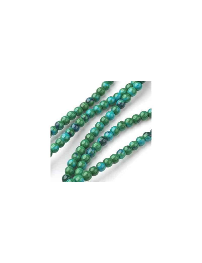 Fil de 100 perles rondes de 4mm en jade vert et bleu