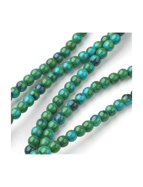 Fil de 100 perles rondes de 4mm en jade vert et bleu