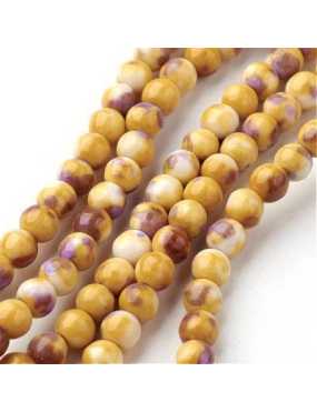 Fil de 100 perles rondes de 4mm en jade blanc violet jaune