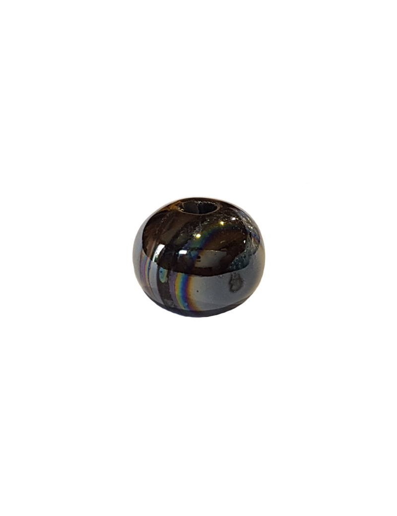 Perle boule de 16mm en céramique noire nacrée