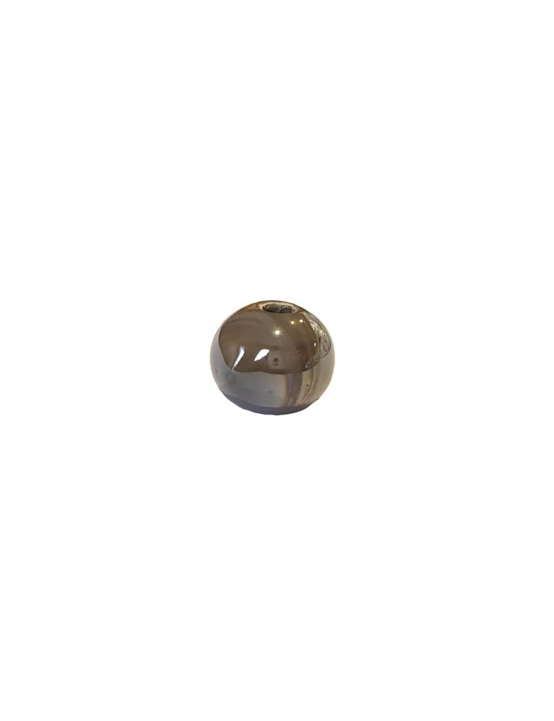 Perle boule de 12mm en céramique gris nacré
