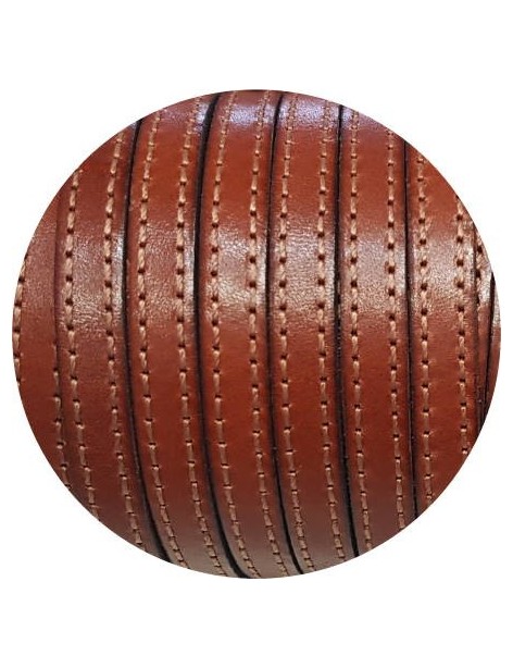 Cuir plat de 10mm marron cognac couture marron vendu au mètre-Premium