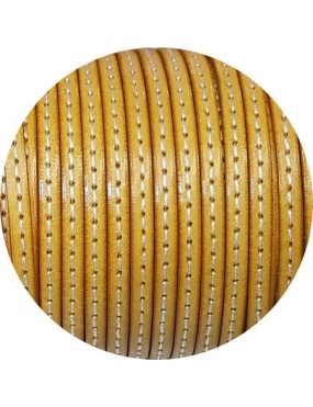 Cuir plat de 5mm jaune chaud couture blanche vendu au mètre-Premium