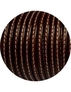Cuir plat de 5mm cacao couture blanche vendu au mètre-Premium