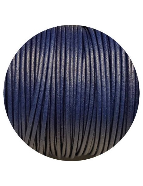Cordon de cuir rond de couleur bleu marine-2mm-Espagne-Premium