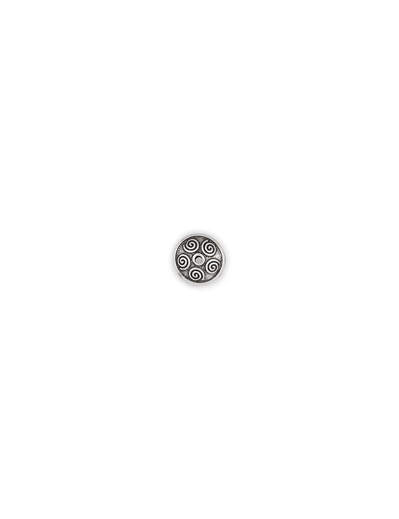 Coupelle ronde de 15mm gravée de spirales en métal placage argent