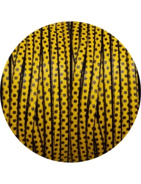 Cuir plat 3mm fantaisie imprimé jaune points noirs en vente au cm