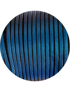 Cuir plat lisse de 3mm couleur bleu nacré en vente au cm