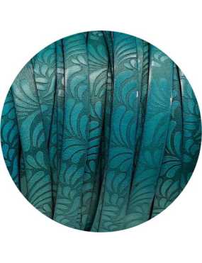 Cuir plat de 10mm fantaisie avec relief floral bleu turquoise en vente au cm