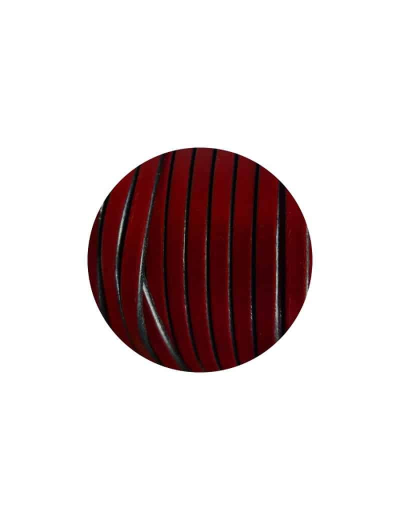 Cordon de cuir plat 5mm lisse bordeaux vendu au mètre