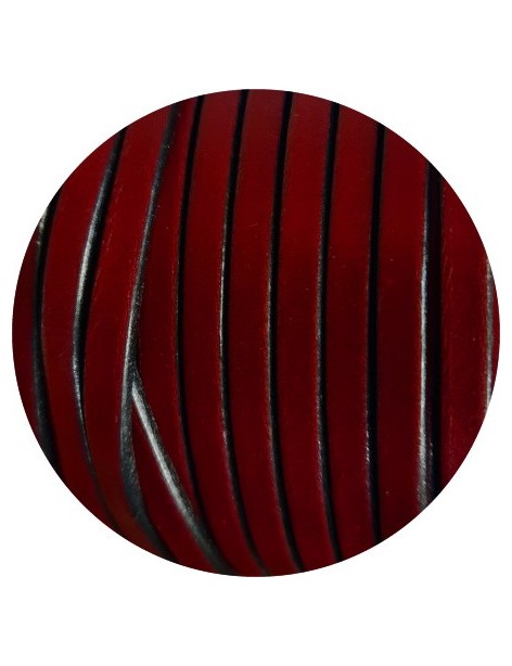 Cordon de cuir plat 5mm lisse bordeaux vendu au mètre