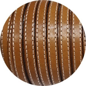 Cordon de cuir plat 10mm marron camel coutures vendu au mètre-Premium