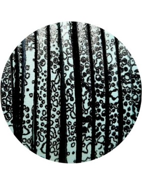 Cuir plat 3mm imprimé motifs noirs sur fond bleu en vente au cm