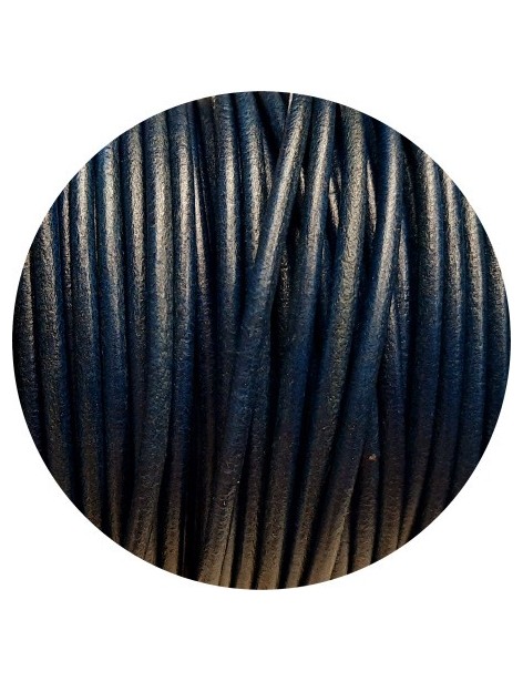 Cordon de cuir rond bleu navy marbré-3mm-Espagne
