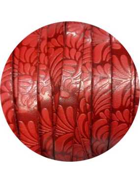 Cuir plat de 10mm fantaisie avec relief floral rouge flamme en vente au cm