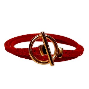 Bracelet triple tour en kit de 5mm de large avec bride fauve rouge cerise et doré