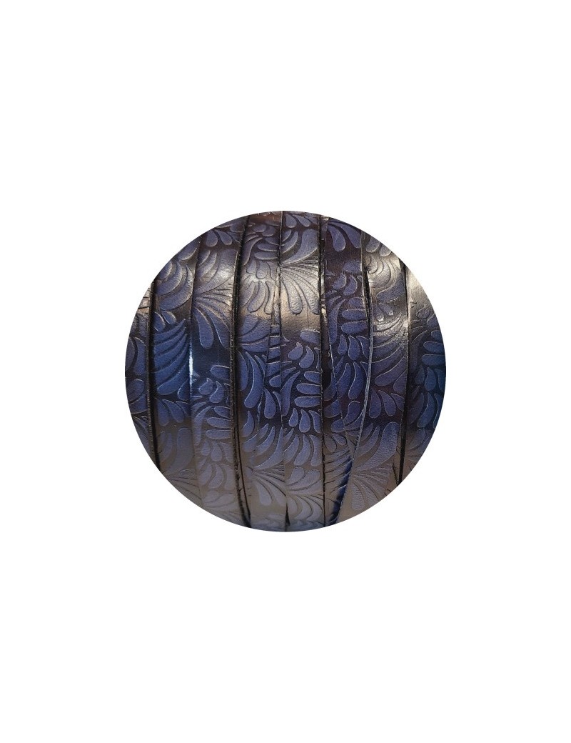 Cuir plat de 10mm fantaisie avec relief floral marine foncé en vente au cm